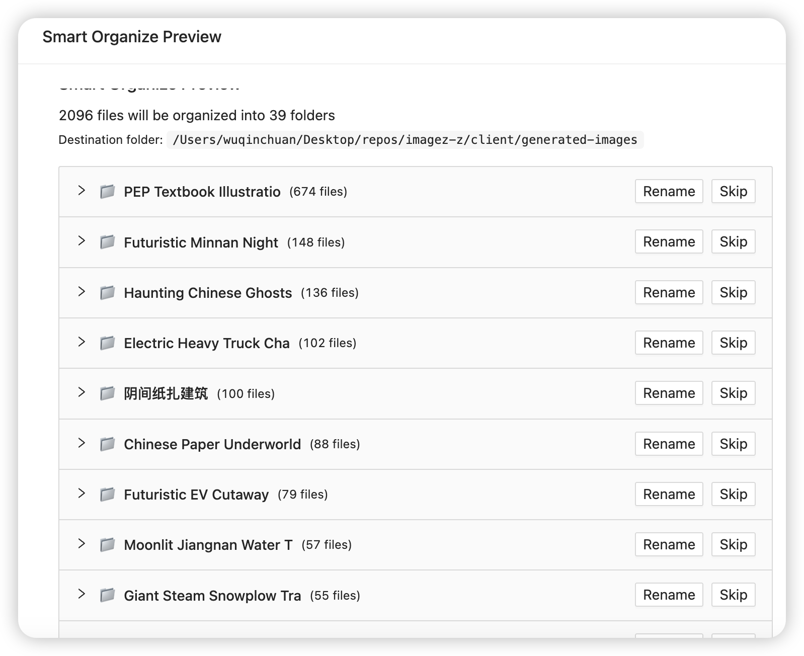 Smart Organize Preview List